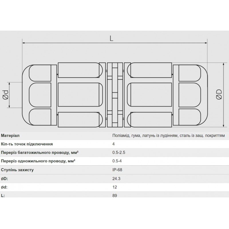 Коннектор влагозащищенный L20, на 4 pin, IP68, TAKEL (507012)