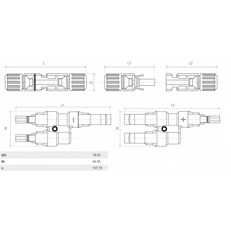 Коннектор MC4, разветвитель T3, 6 мм², 1000 В DC, In-30 А, IP67, TAKEL (507014)