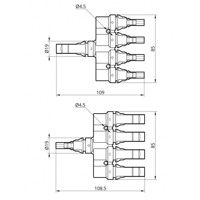 Коннектор MC4, разветвитель T5, 6 мм², 1000 В DC, In-30 А, IP67, TAKEL (507018)