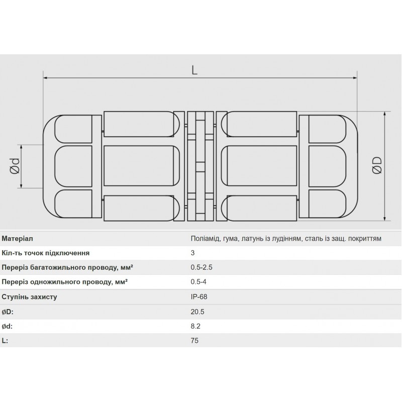 Коннектор влагозащищенный L16, на 3 pin, IP68, TAKEL (507034)