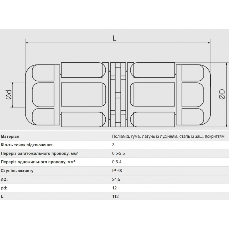 Коннектор влагозащищенный короткий M20S, на 2 pin, IP68, TAKEL (507150)