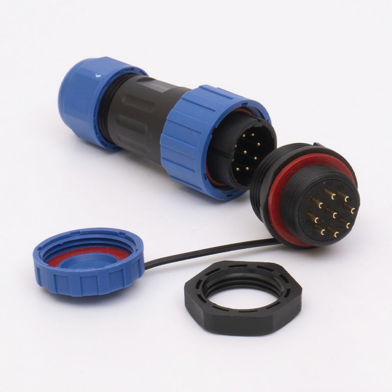 Коннектор влагозащищенный  SP-20, на 9 pin, In-25 А, IP68, TAKEL (507096)