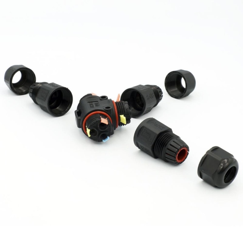 Коннектор влагозащищенный T-образный TK20, на 3 pin, IP68, TAKEL (507146)