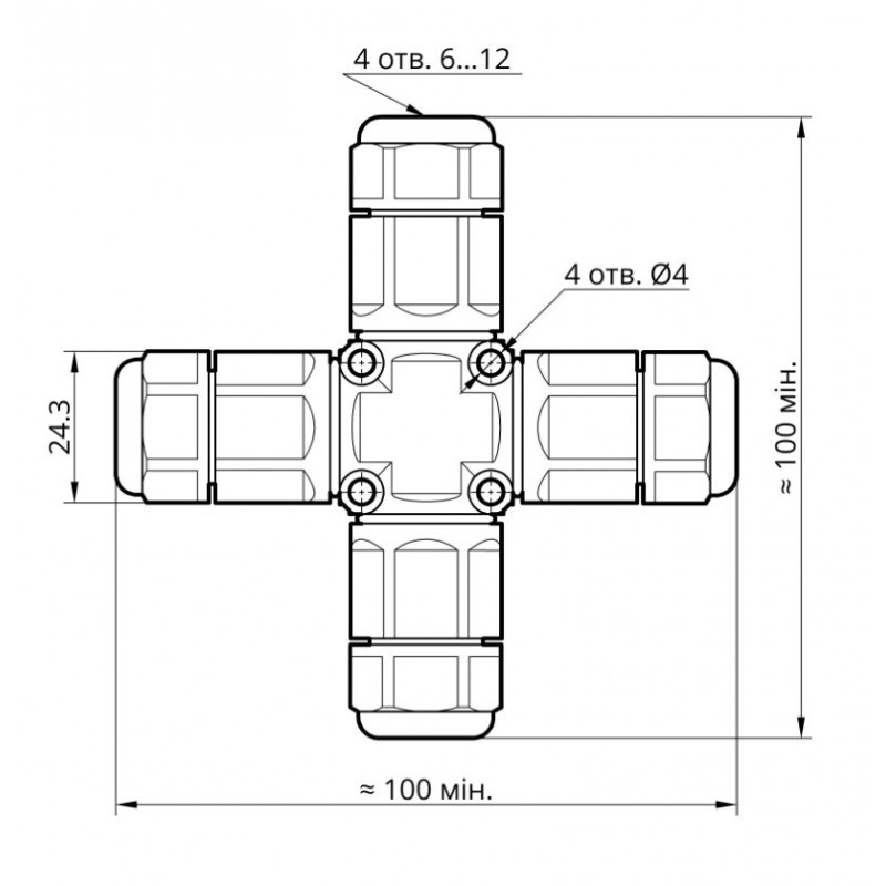 Коннектор влагозащищенный X-образный XK20, на 3 pin, IP68, TAKEL (507148)