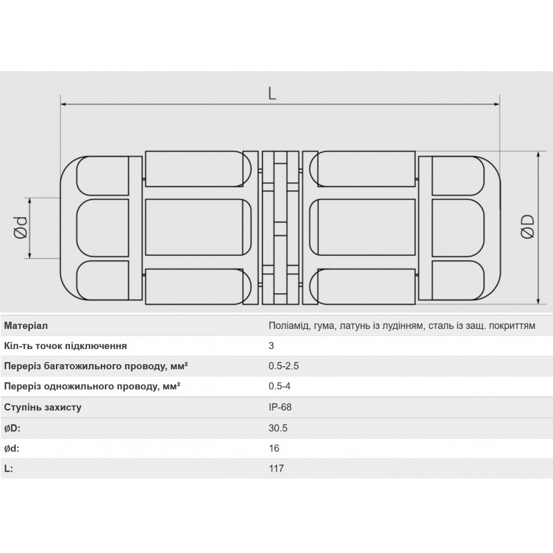 Коннектор влагозащищенный M25, на 3 pin, IP68, TAKEL (507164)