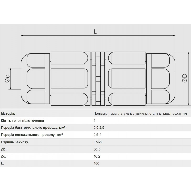 Коннектор влагозащищенный Y-образный UM25, на 5 pin, IP68, TAKEL (507176)