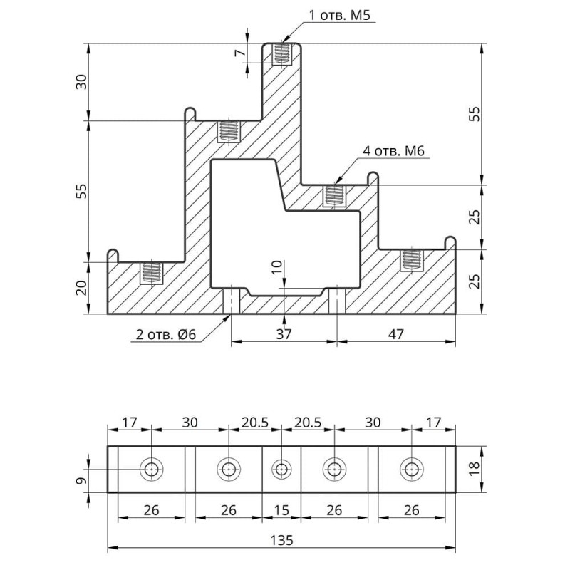 Изолятор ступенчатый CT5-25 (5 ступеней, болты 4×М6 + 1×М5) TAKEL (501043)