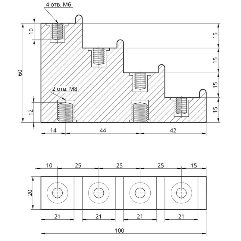 Изолятор ступенчатый CT4-20 (4 ступени, без болтов, резьба 4×М6) TAKEL (501091)