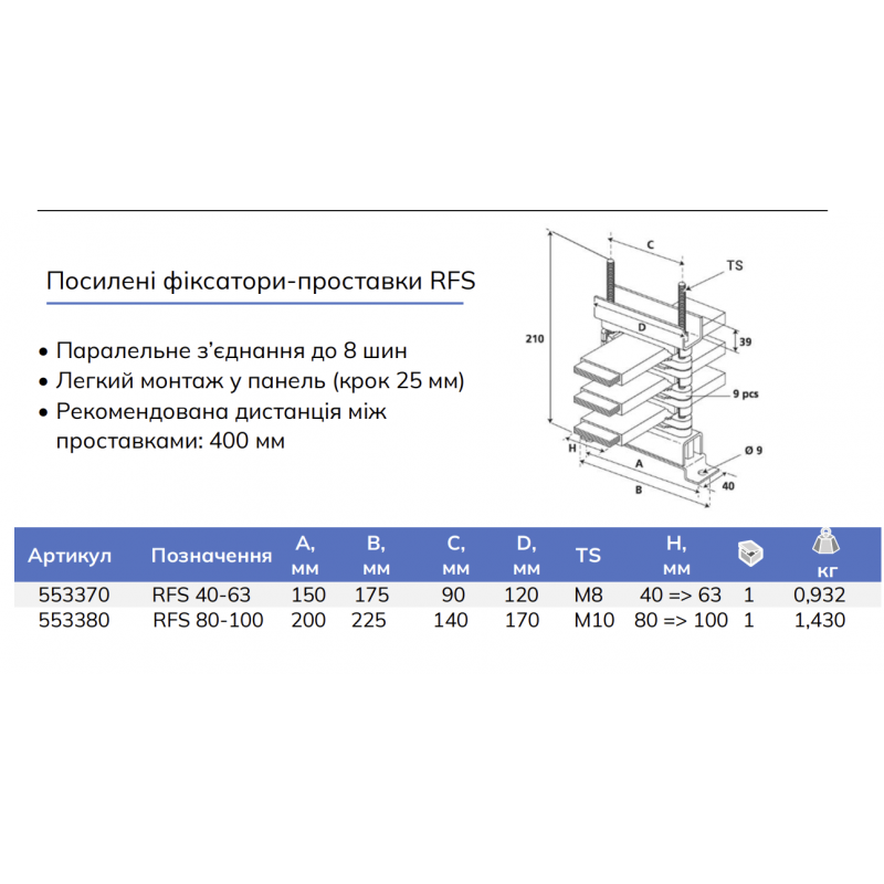 Фиксатор-проставка RFS 80-100 для параллельного соединения шин, nVent Eriflex (553380)