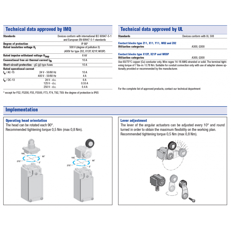 AM1F43Z11 - Конечный выключатель с металлическим роликовым рычагом (Ø18 мм), 1NO+1NC, IP66, Comepi