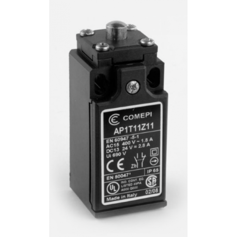 AP1T11Z11 - Концевой выключатель с металлическим плунжером, 1NO+1NC, IP65, Comepi