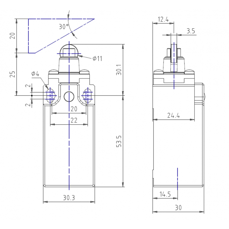 AP1T12Z11 - Концевой выключатель с металлическим роликовым плунжером, 1NO+1NC, IP65, Comepi