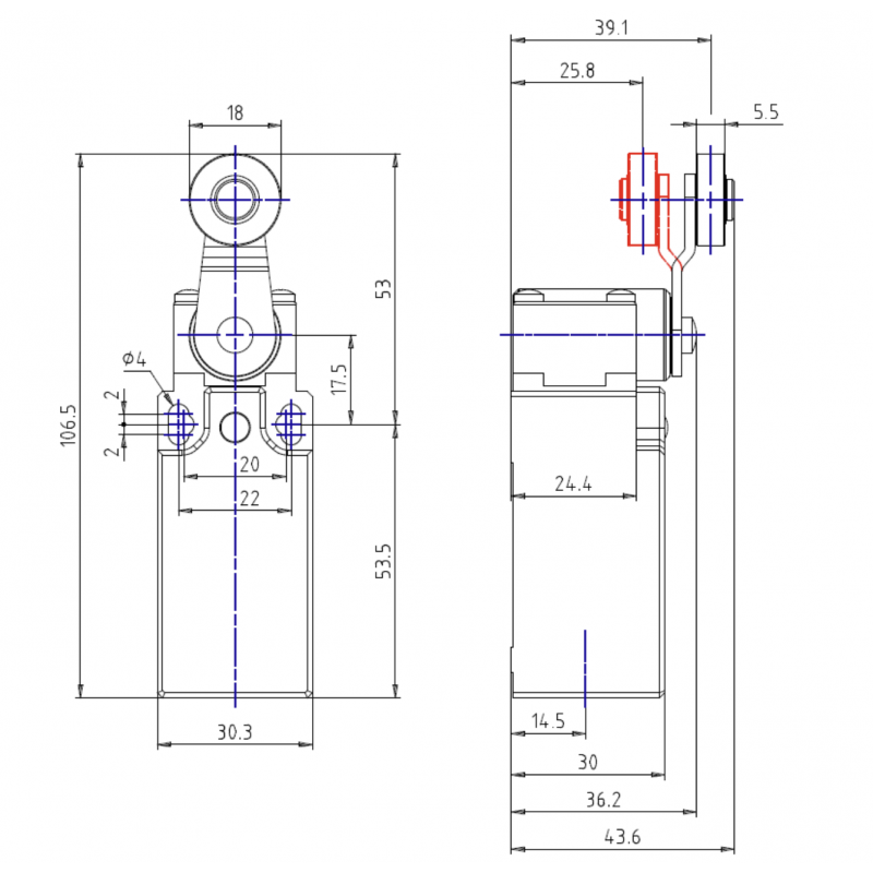 AP3T41Z11 - Концевой выключатель с нейлоновым роликовым рычагом, 1NO+1NC, IP65, Comepi
