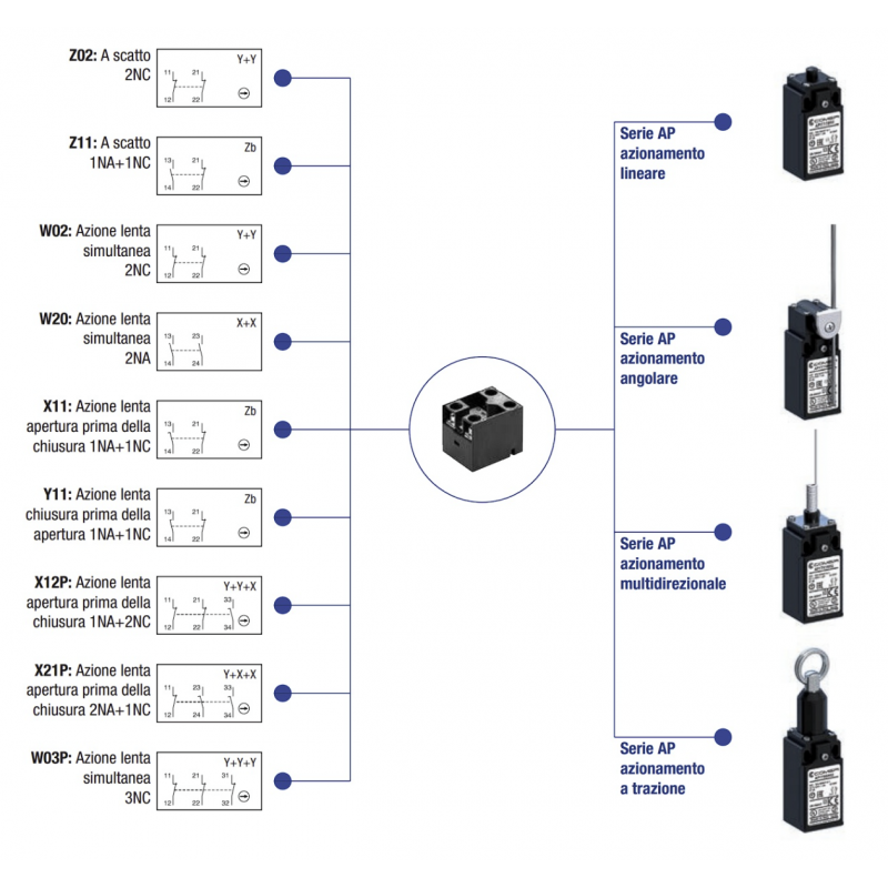 AP1T51Z11 - Концевой выключатель с регулируемым рычагом и роликом, 1NO+1NC (мгновенного действия), IP65, Comepi