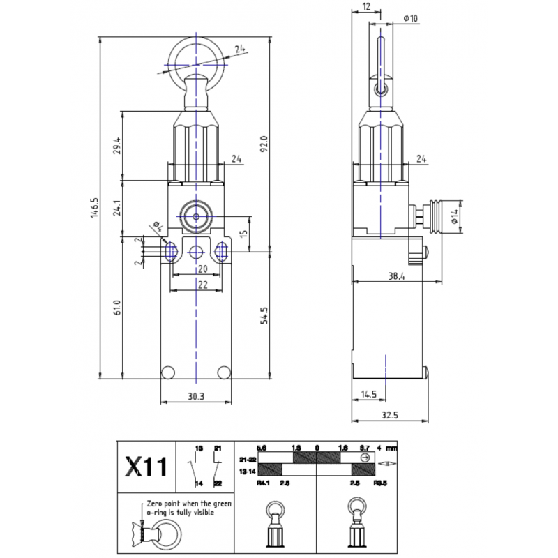 SM1K98X11 - Концевой выключатель с металлическим кольцом и кнопкой возврата, 1NO+1NC, IP66, Comepi