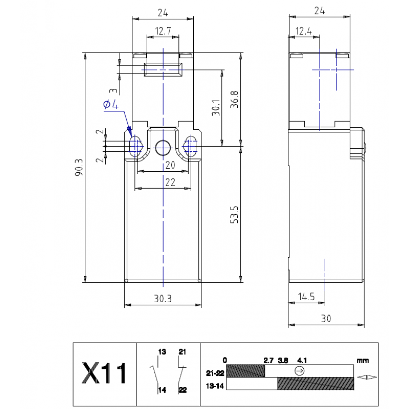 SP3K10X11 - Концевой выключатель с регулируемой головкой на 90° (PG 11), 1NO+1NC (медленного действия), IP65, Comepi