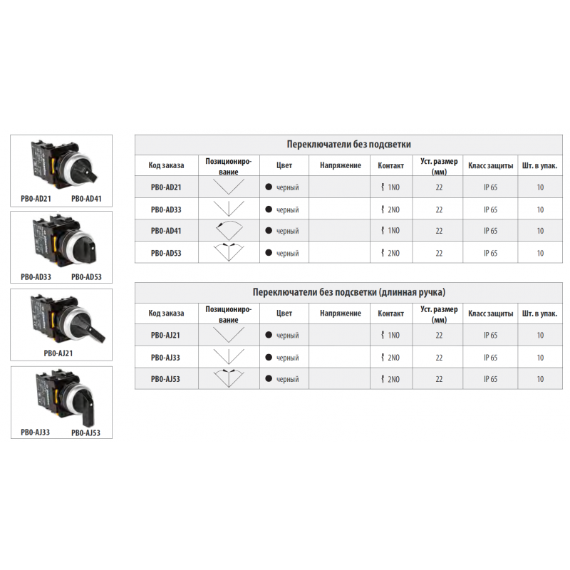 Переключатель 3 положения с фиксацией, 2NO, черный, серия PBO, Plastim (PB0-AD33)