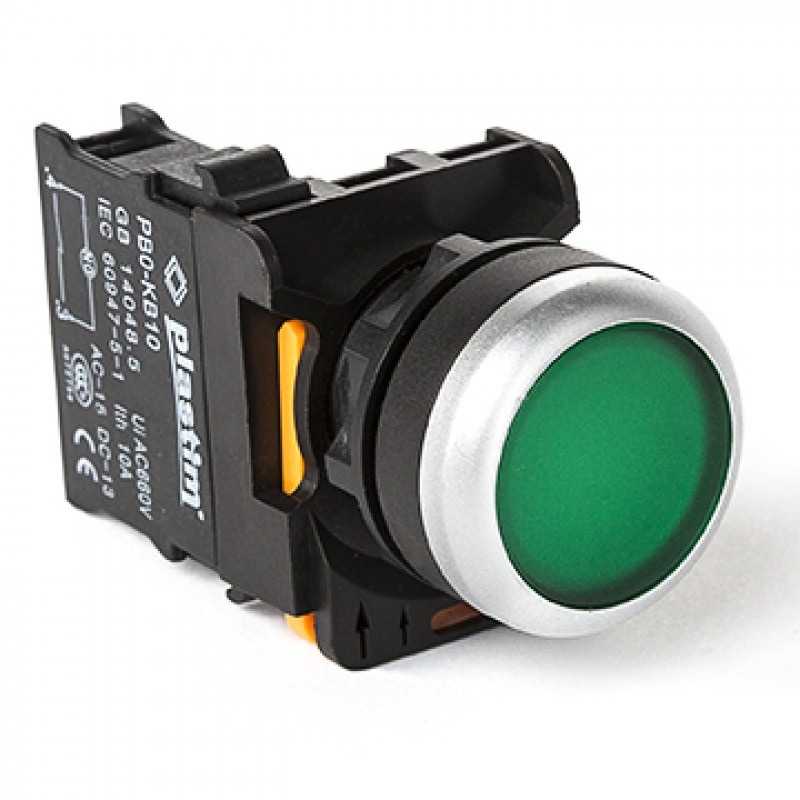 Кнопка без фиксации, зеленая, 1NO, серия PBO, Plastim (PB0-AA31)