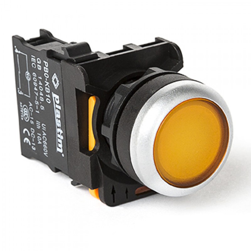 Кнопка без фиксации, желтая, 1NO, серия PBO, Plastim (PB0-AA51)