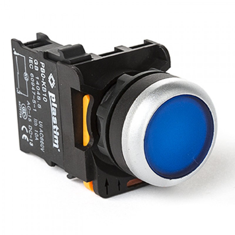 Кнопка без фиксации, синяя, 1NO, серия PBO, Plastim (PB0-AA61)