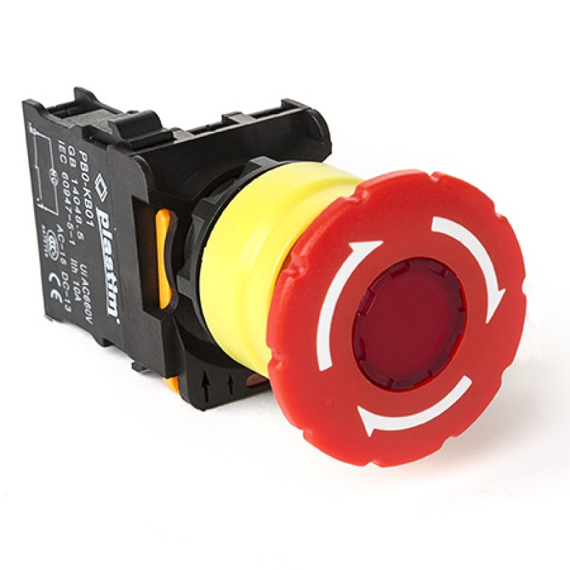 Кнопка-грибок с фиксацией, возврат поворотом, красная, серия PBO, Plastim (PB0-AS542)