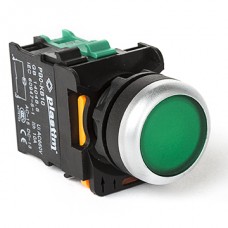 Кнопка без фиксации с подсветкой, зеленая, 24 В AC/DC, 1NO, серия PBO, Plastim (PB0-AW33B5)