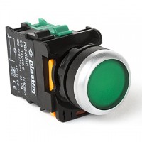 Кнопка без фиксации с подсветкой, зеленая, 220 В AC/DC, 1NO, серия PBO, Plastim (PB0-AW33M5)