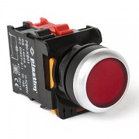 Кнопка без фиксации с подсветкой, красная, 220 В AC/DC, 1NC, серия PBO, Plastim (PB0-AW34M5)
