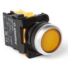 Кнопка без фиксации с подсветкой, желтая, 24 В AC/DC, 1NO, серия PBO, Plastim (PB0-AW35B5)