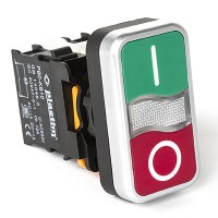 Кнопка Пуск-Стоп без фиксации с подсветкой 220 В AC/DC, 1NO+1NC, серия PBO, Plastim (PB0-AW734M5)