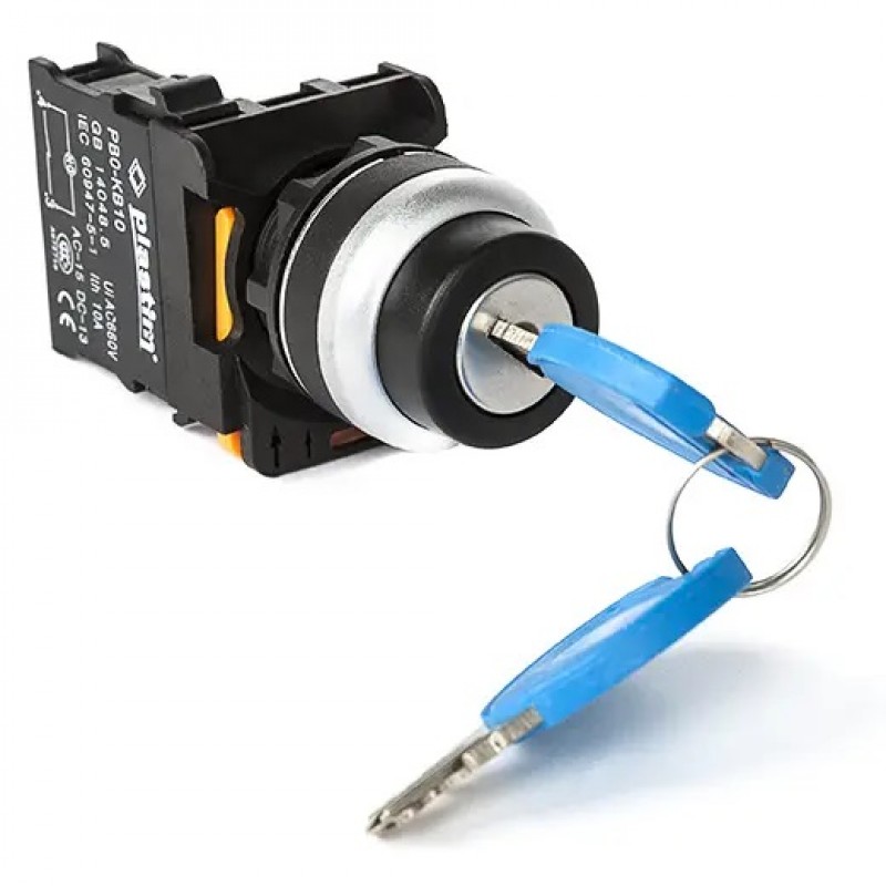 Переключатель 2 положения с фиксацией, с ключом, 1NO, черный, серия PBO, Plastim (PB0-AG21)