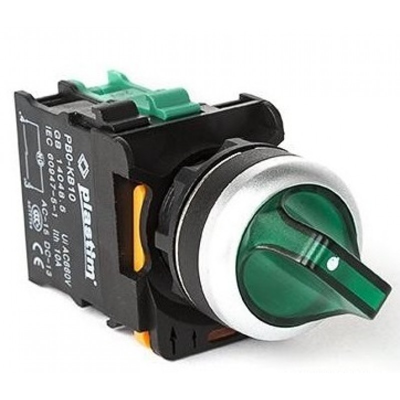 Переключатель 2 положения с фиксацией, 1NO, 220 В AC/DC AC, зеленый, серия PBO, Plastim (PB0-AK123M5)