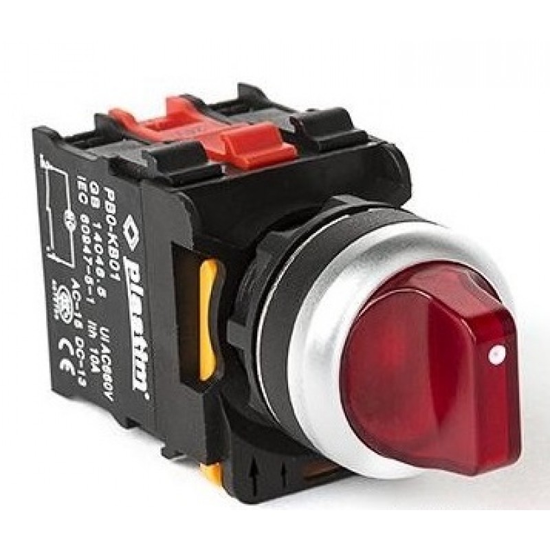 Переключатель 3 положения с фиксацией, 2NC, 24 В AC/DC AC/DC, красный, серия PBO, Plastim (PB0-AK134B5)
