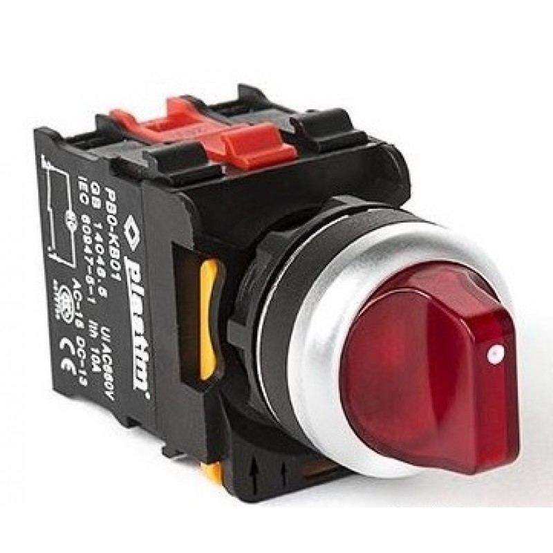 Переключатель 3 положения с фиксацией, 2NC, 220 В AC/DC AC, красный, серия PBO, Plastim (PB0-AK134M5)