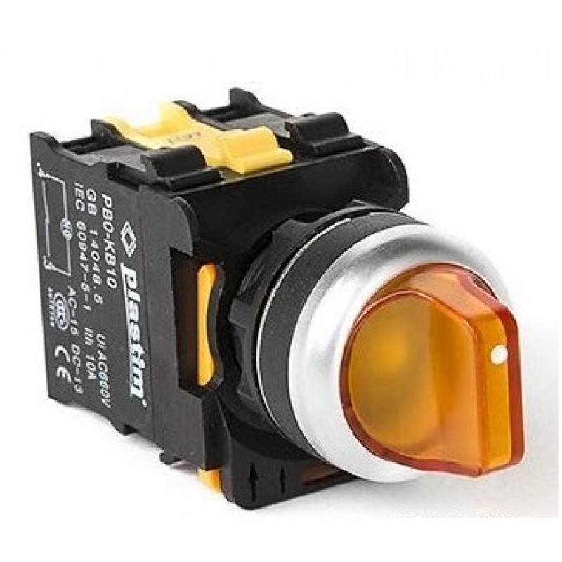 Переключатель 3 положения с фиксацией, 2NO, 24 В AC/DC AC/DC, желтый, серия PBO, Plastim (PB0-AK135B5)