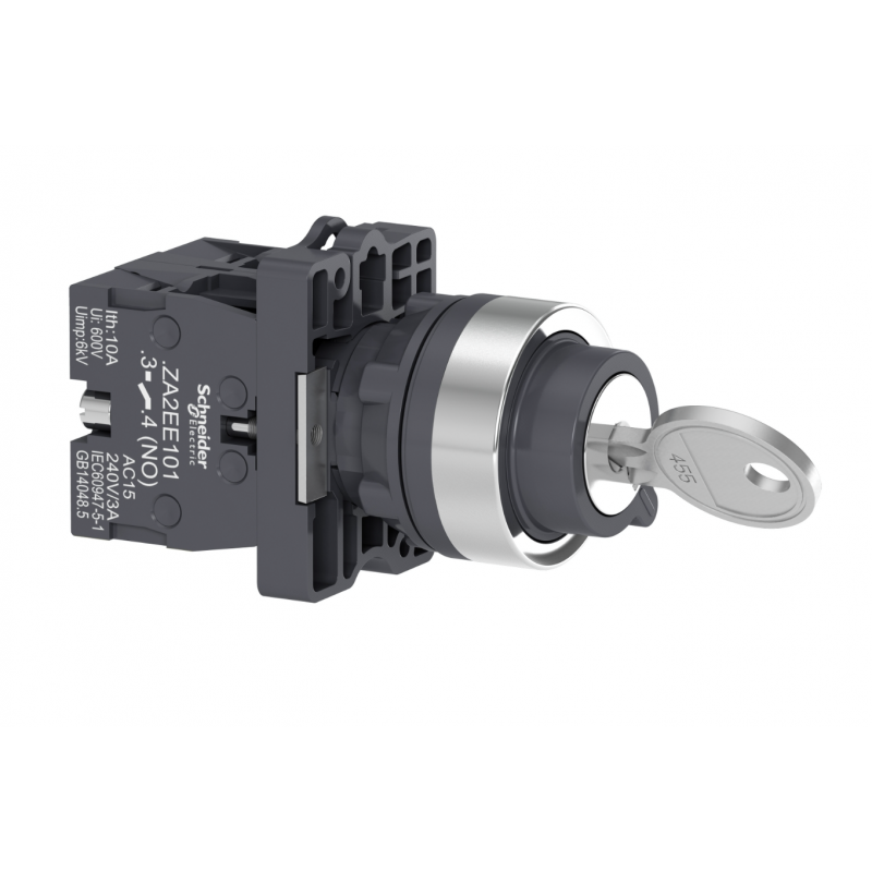 Переключатель без фиксации, 2 положения, с ключом, извлечение в левом положении, 2NO, серия XA2, Schneider Electric (XA2EG63)