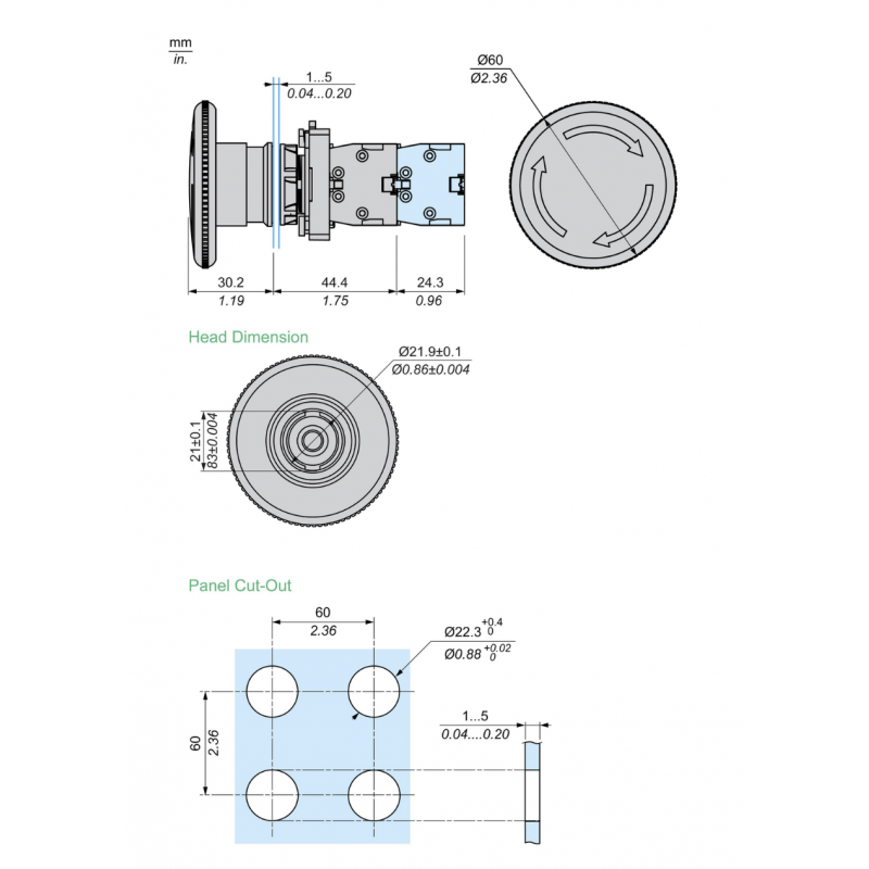 Кнопка аварийной остановки с фиксацией (Ø60 грибок), возврат поворотом, красная, 1NC, серия XA2, Schneider Electric (XA2ES642)