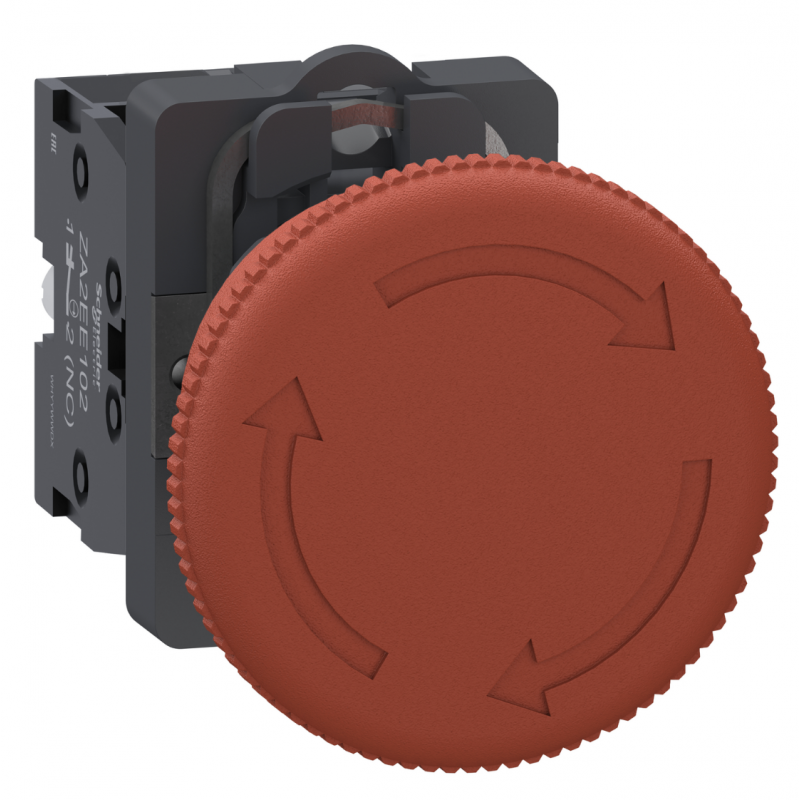 Кнопка аварийной остановки с фиксацией (Ø60 грибок), возврат поворотом, красная, 1NC, серия XA2, Schneider Electric (XA2ES642)