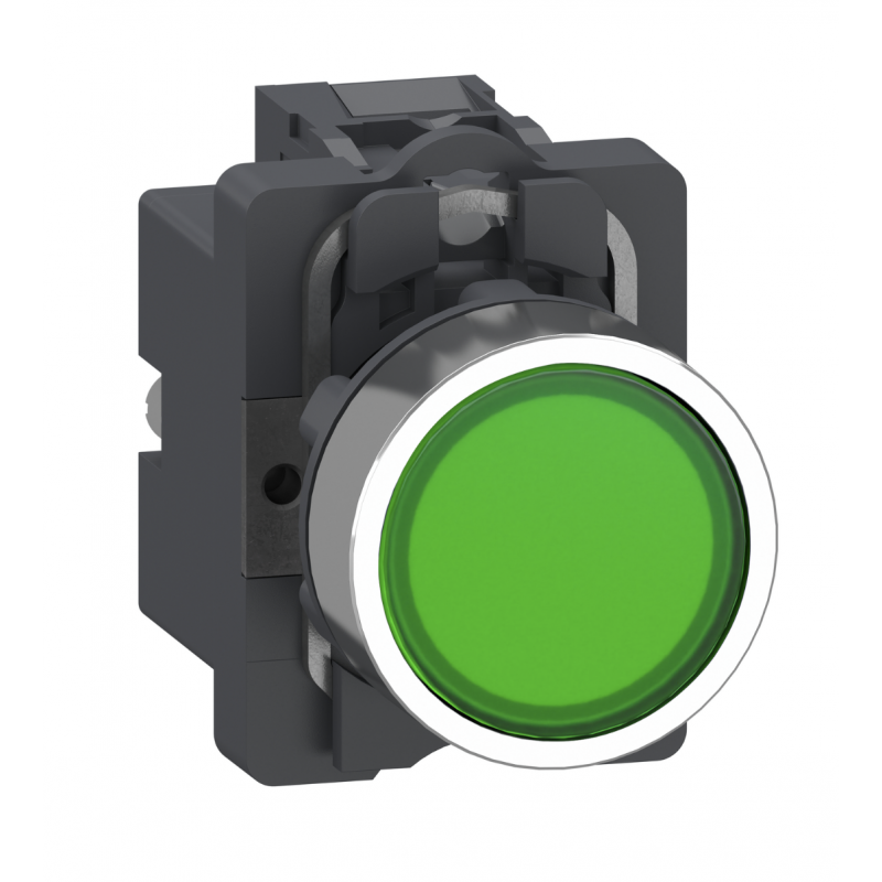 Кнопка зеленая без фиксации с подсветкой 220...230 В AC, 1NO, серия XA2, Schneider Electric (XA2EW33M1)