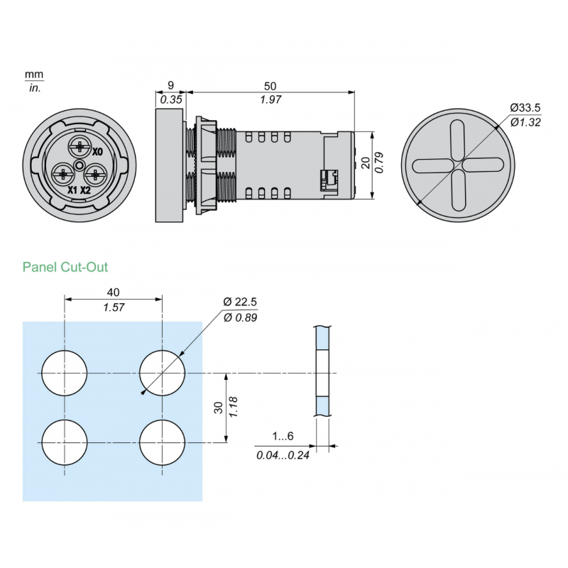 Индикатор изоляции Ø22 мм, 380В AC, зеленый/красный, серия XA2, Schneider Electric (XA2EVQ34SPC)