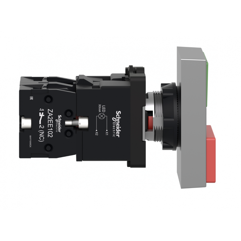 Кнопка двойная без фиксации с подсветкой, красная «O» / зеленая «I», 220В AC, 1NO+1NC, серия XA2, Schneider Electric (XA2EW7L3741M5)