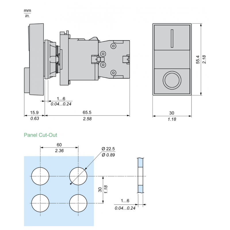 Кнопка двойная без фиксации с подсветкой, красная «O» / зеленая «I», 220В AC, 1NO+1NC, серия XA2, Schneider Electric (XA2EW7L3741M5)