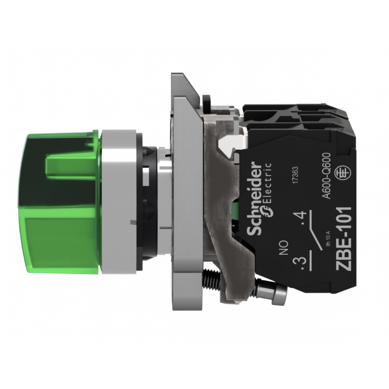 Переключатель 2 положения с фиксацией, с подсветкой, зеленый, 1NO+1NC, 110...120 В AC, серия XB4, Schneider Electric (XB4BK123G5)