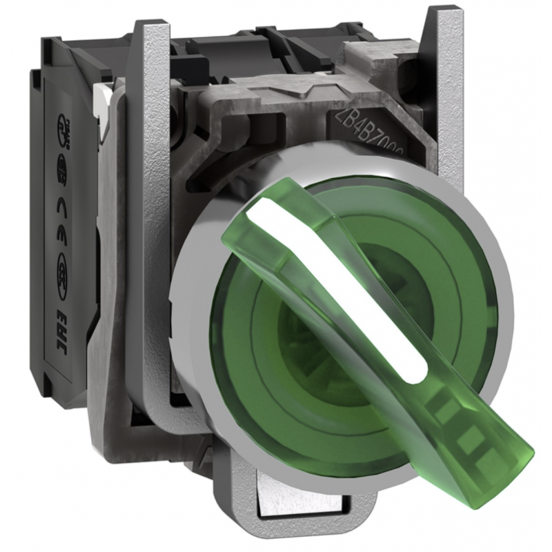 Переключатель 2 положения с фиксацией, с подсветкой, зеленый, 1NO+1NC, 110...120 В AC, серия XB4, Schneider Electric (XB4BK123G5)