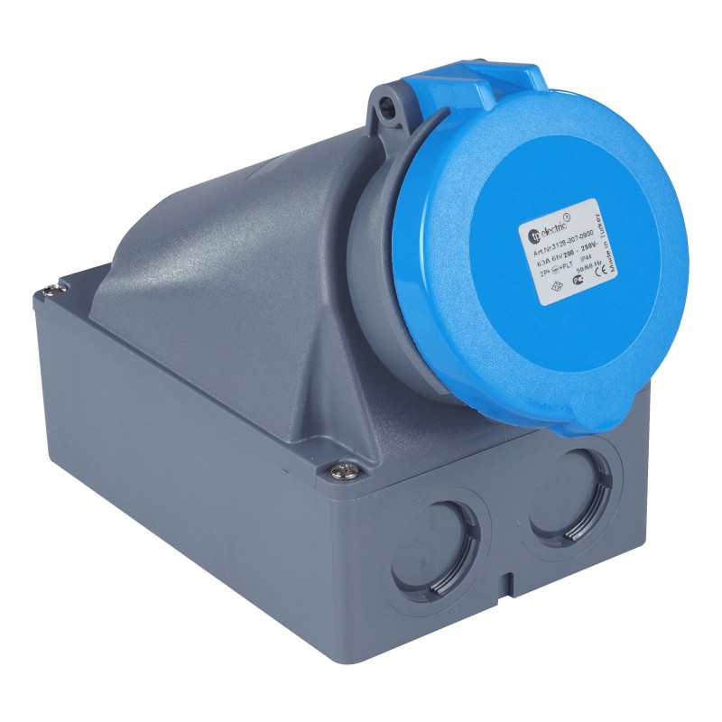 Силовая розетка накладная, 63А, 2P+E, 200–250В AC, IP44, TP Electric (3128-307-0900)