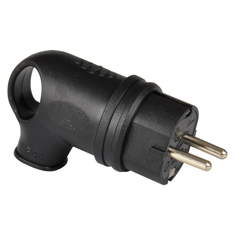 Кабельная вилка угловая SCHUKO 2P+E, 16А, 250В AC, IP44, черный, TP Electric (3101-302-0300)