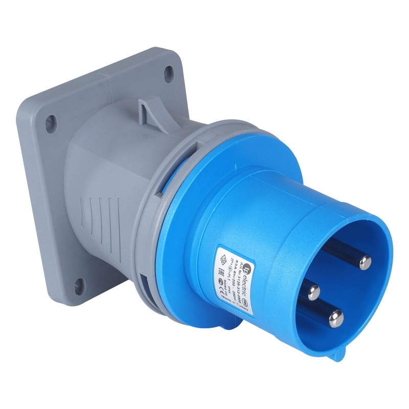 Силовая вилка фланцевая с наклоном, 63А, 2P+E, 200–250В AC, IP44, TP Electric (3128-318-0900)