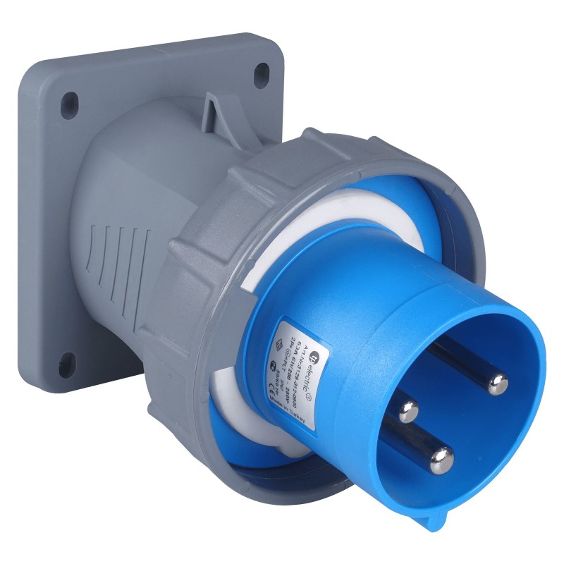 Силовая вилка фланцевая с наклоном, 63А, 2P+E, 200–250В AC, IP67, TP Electric (3129-318-0900)