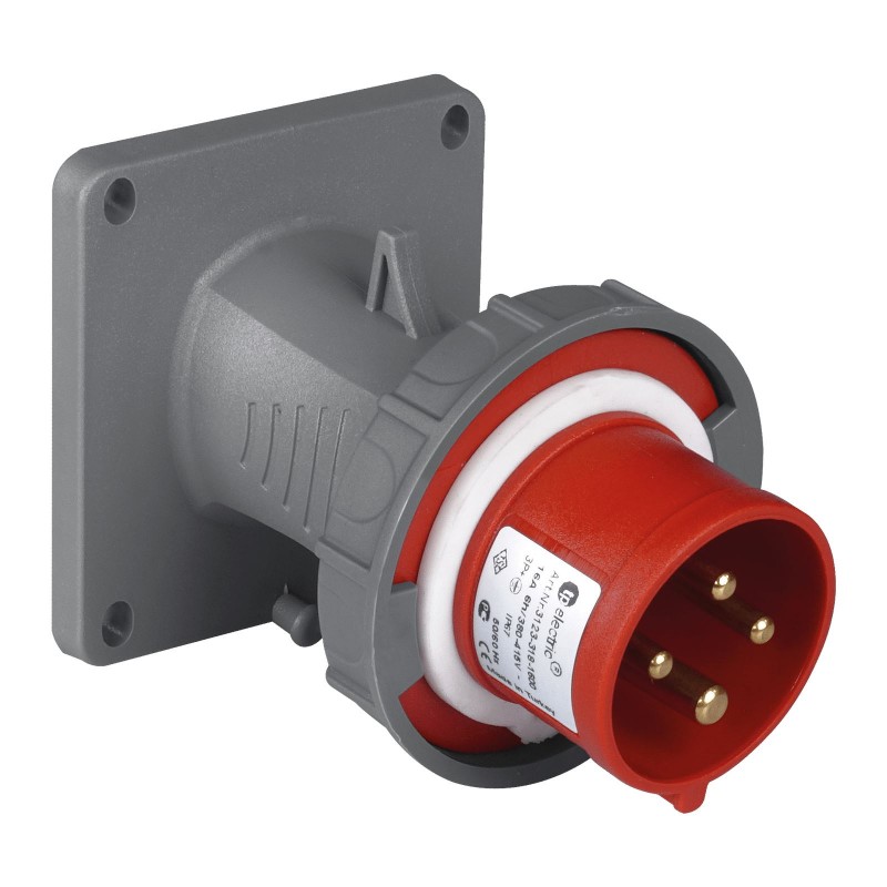 Силовая вилка фланцевая с наклоном, 16А, 3P+E, 380–415В AC, IP67, TP Electric (3123-318-1600)