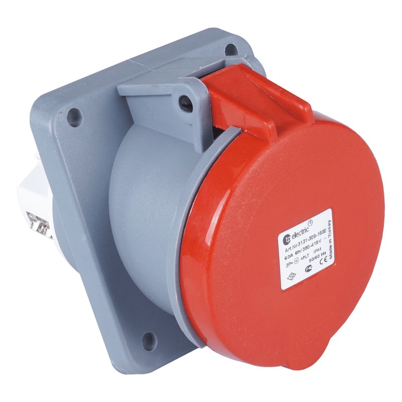 Силовая розетка фланцевая с наклоном, 63А, 3P+N+E, 380–415В AC, IP44, TP Electric (3133-309-1600)